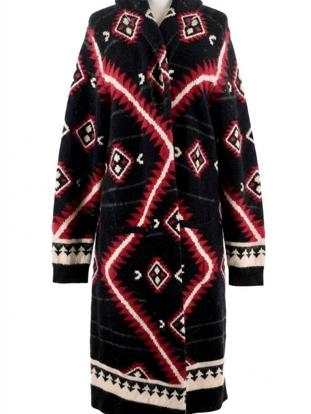 🌸Like New! Ralph Lauren Black, Red & Cream Navajo-Inspired Knit Cardigan